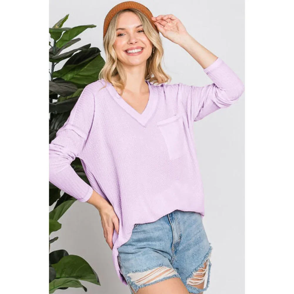 Reborn J Waffle Knit V-Neck Long Sleeve T-Shirt - Picture 2 of 3